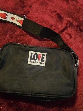 Brighton Black Crossbody Bag with Heart-Print Strap